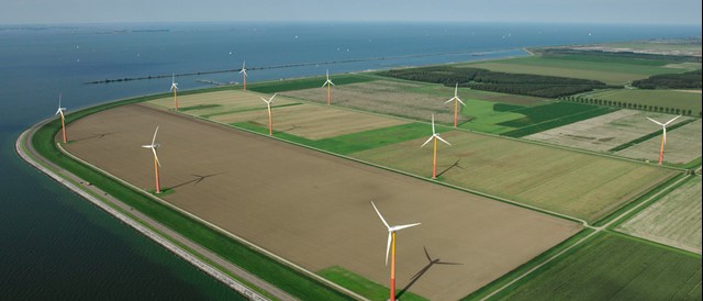 Windpark uit de lucht gezien ergens in Europa