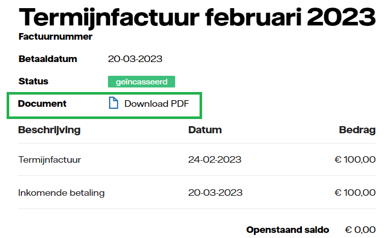 Termijnfactuur downloaden