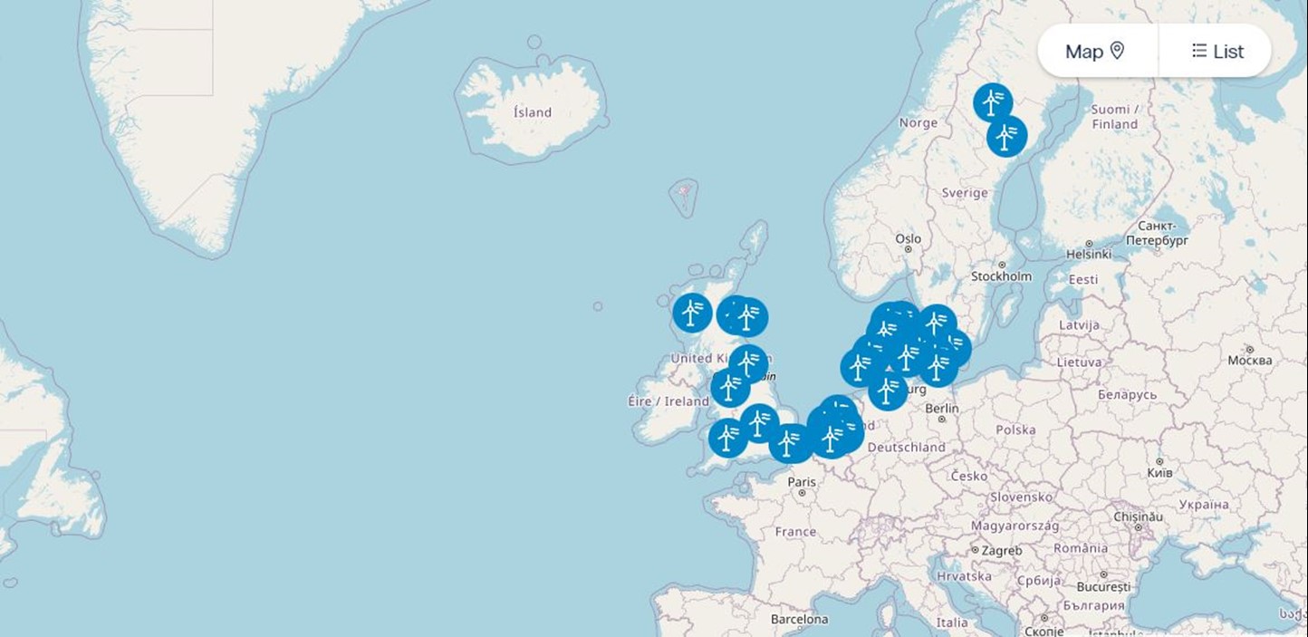 Bekijk onze windparken in Europa