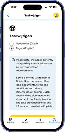Screenshot change language energy app