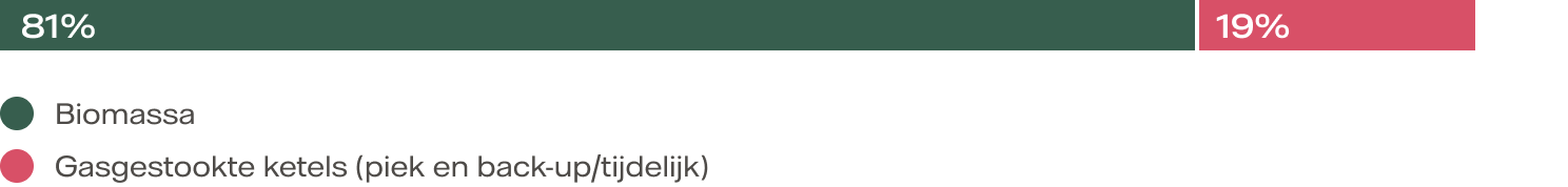 Het warmte-etiket van Lelystad geeft aan dat het warmtenet voor 81% bestaat uit biomassa en 19% gasgestookte ketels