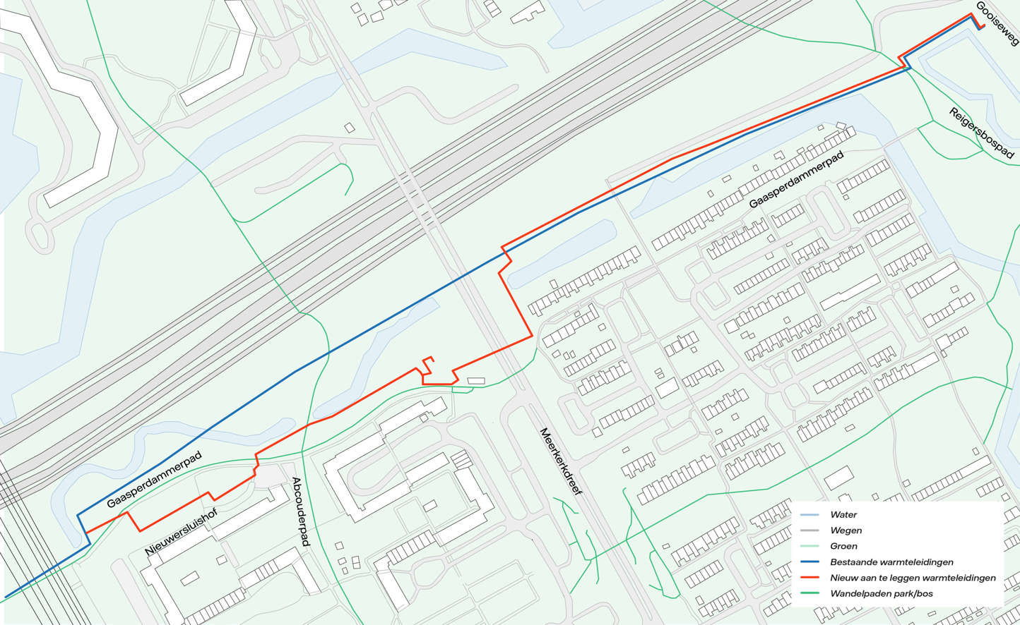 Plattegrond met warmtewerken in Amsterdam Zuidoost