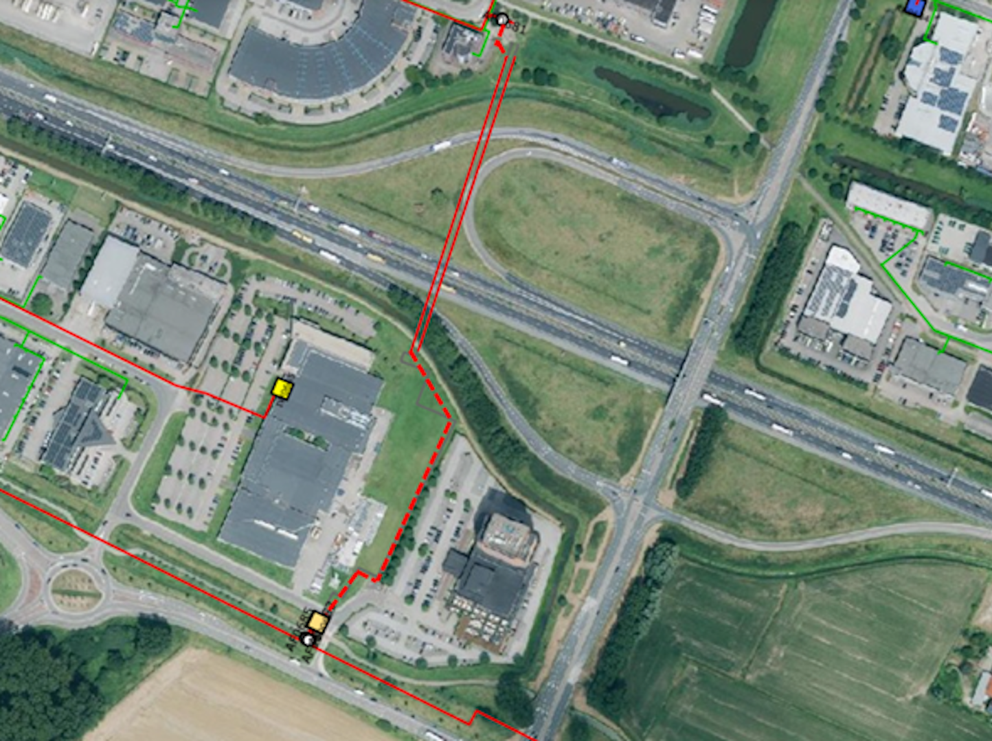 Plattegrond van het warmtenet onder de A12