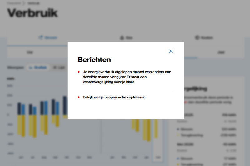 Screenshot van bericht bij afwijkend verbruik